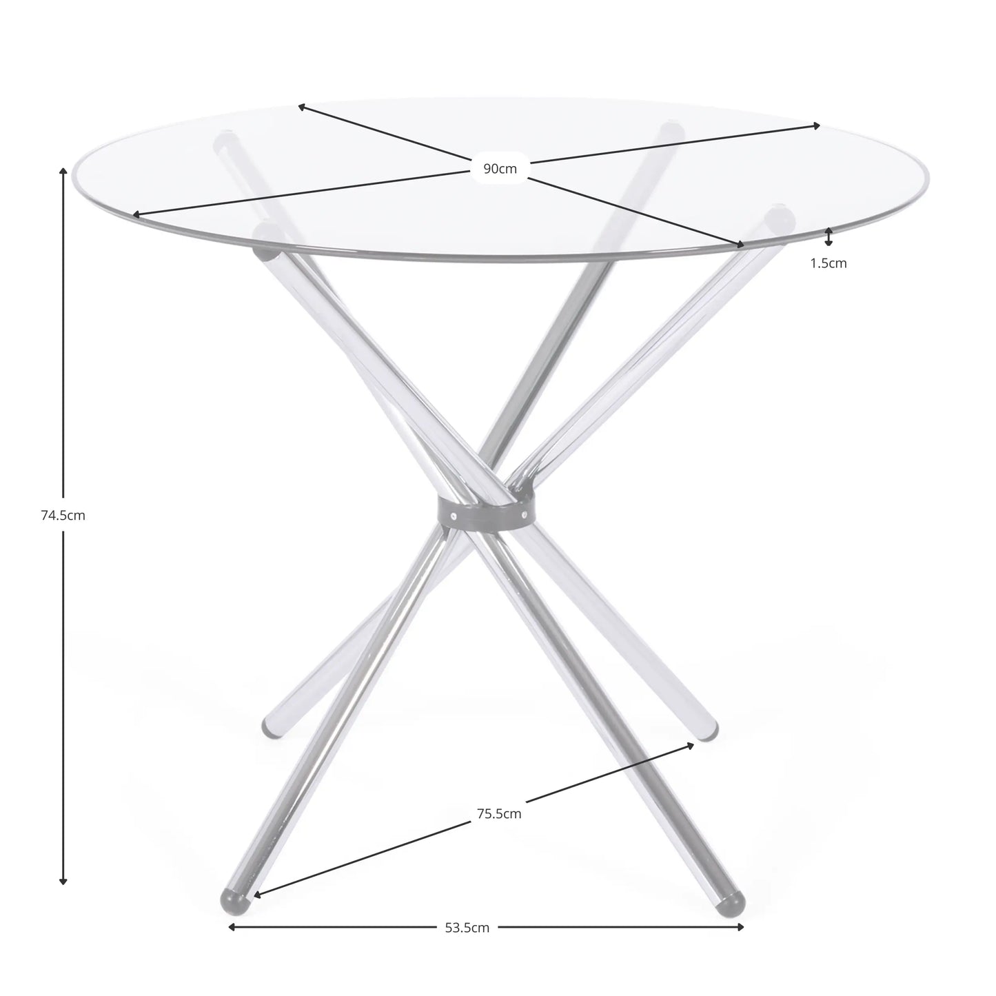 Round Glass Dining Table 90cm - Chrome Steel Base