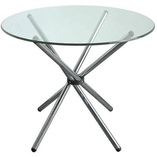 Round Glass Dining Table 90cm - Chrome Steel Base