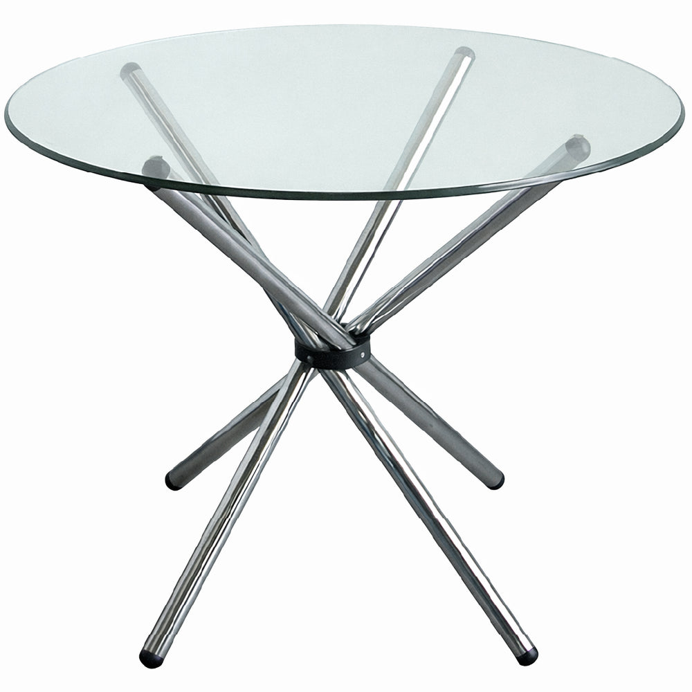 Round Glass Dining Table 90cm - Chrome Steel Base