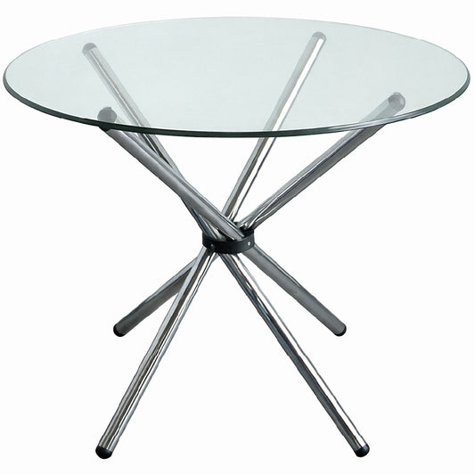 Round Glass Dining Table 90cm - Chrome Steel Base