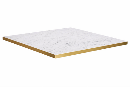 80cm Square Table Top – Egger White Carrara Marble – Gold Edge