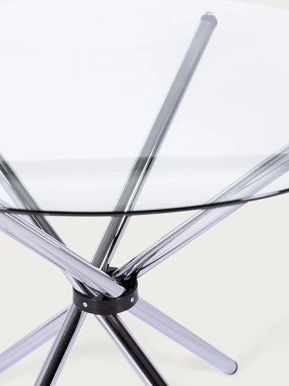 Round Glass Dining Table 90cm - Chrome Steel Base