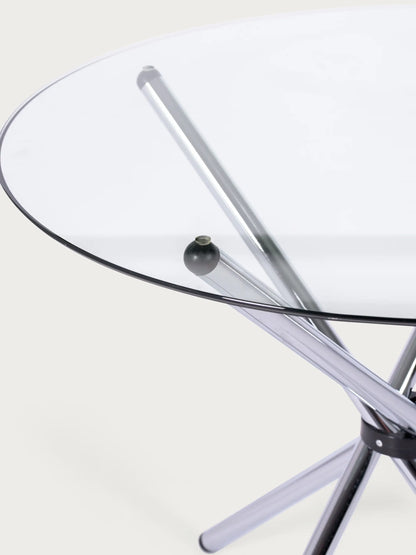 Round Glass Dining Table 90cm - Chrome Steel Base
