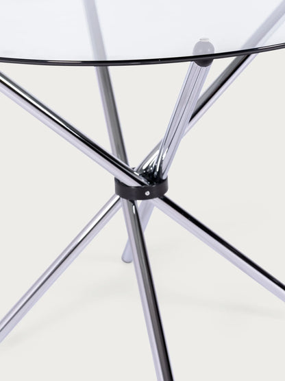 Round Glass Dining Table 90cm - Chrome Steel Base