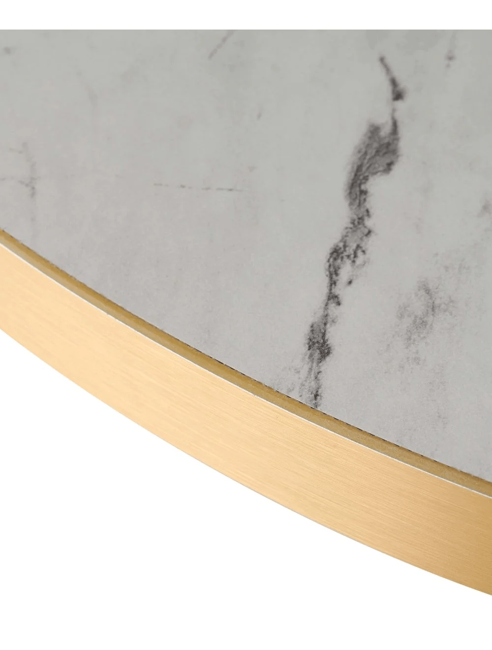 80cm Round Table Top – Egger White Carrara Marble – Gold Edge